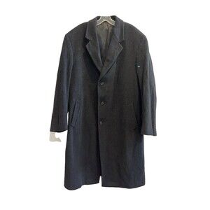 Nautica Mens 44L Black Wool Overcoat Coat Classic Long Preppy Collared Academia